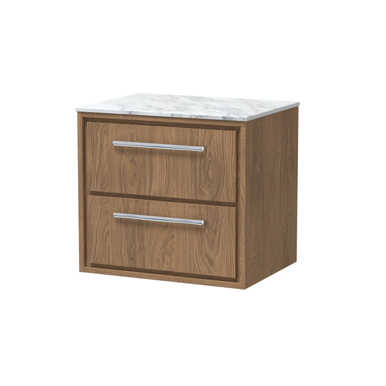 Hudson Reed Lille Woodgrain Wall Hung 2 Drawer Vanity Unit with Carrera Marble Worktop