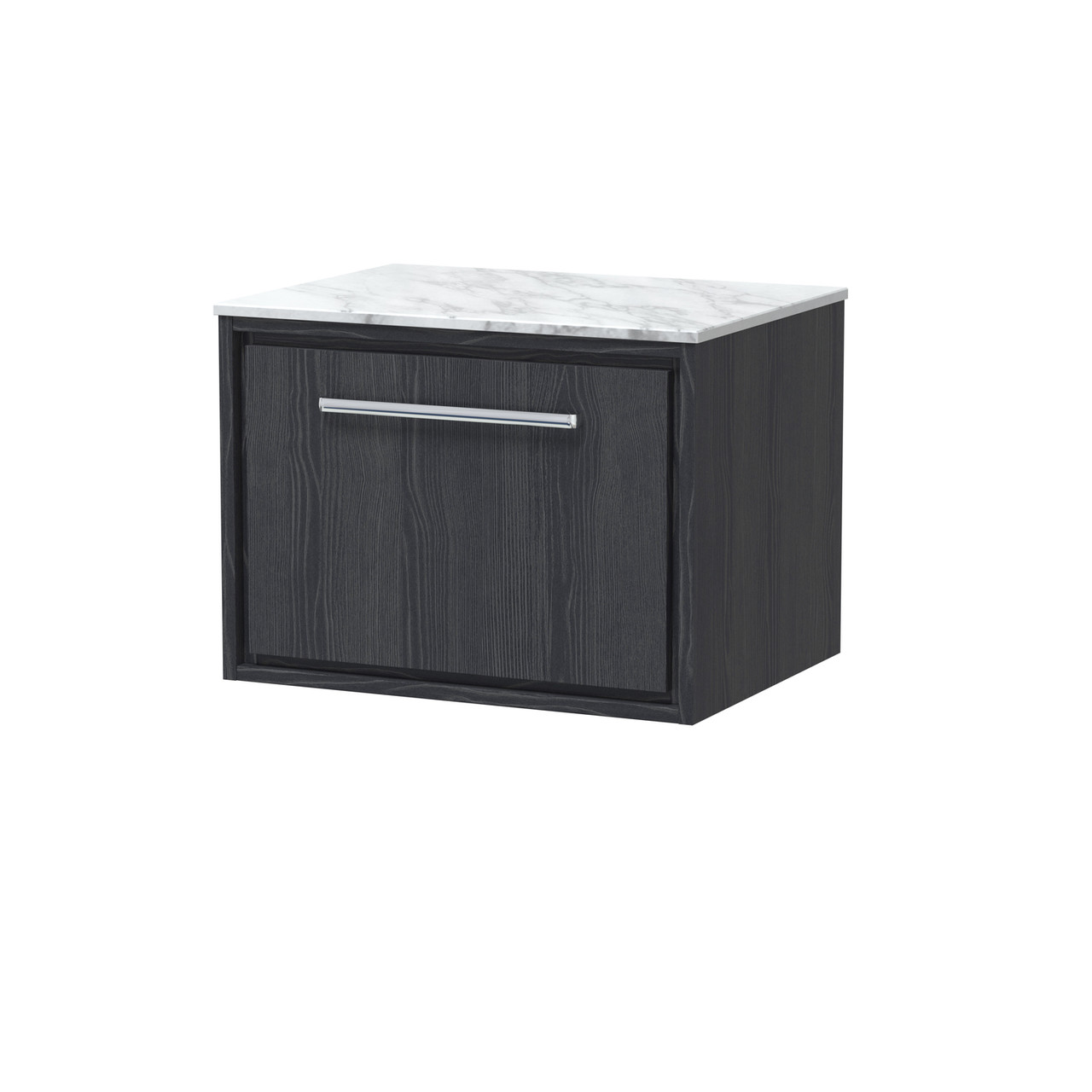 Hudson Reed Lille Woodgrain Wall Hung Single Drawer Vanity Unit with Carrera Marble Worktop