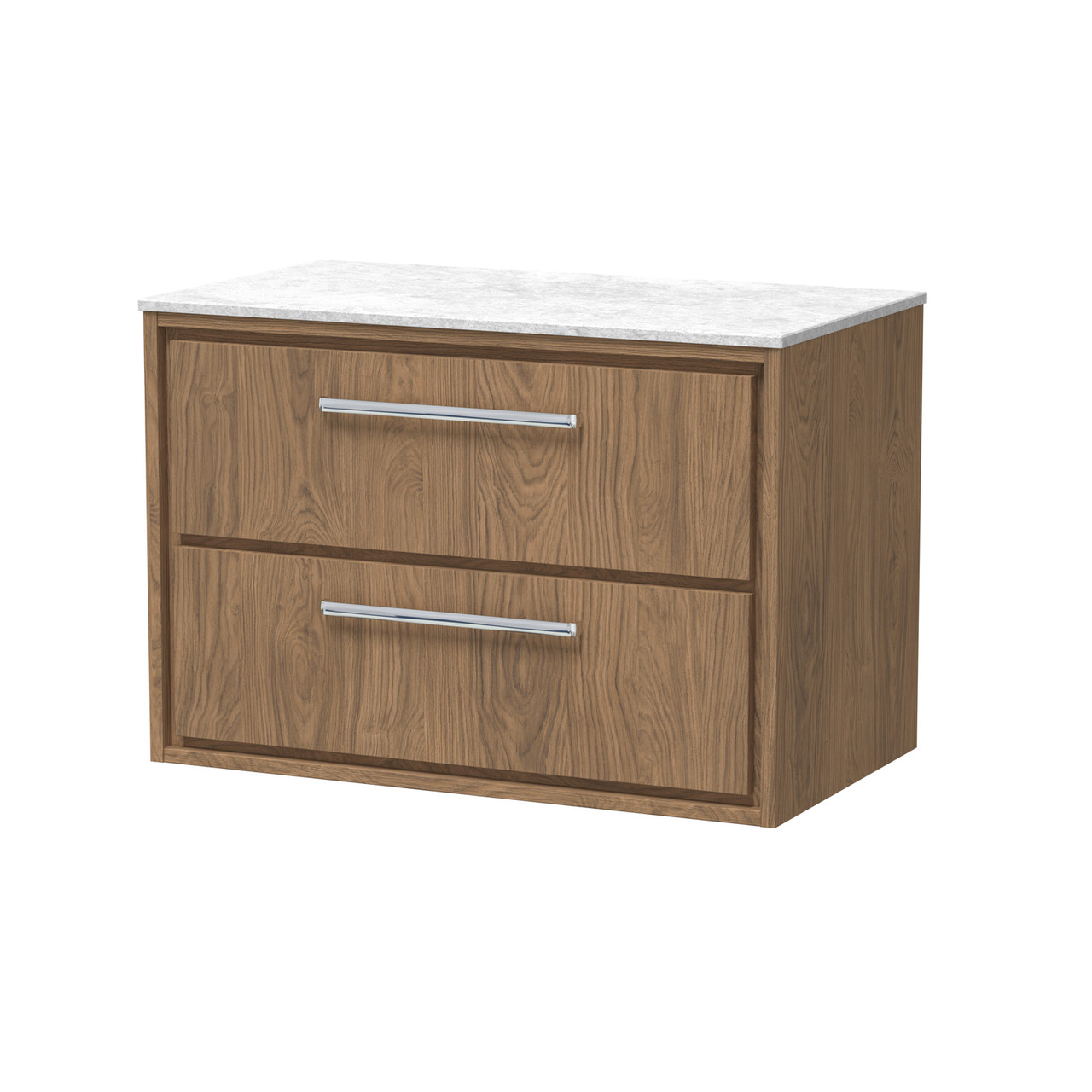 Hudson Reed Lille Woodgrain Wall Hung 2 Drawer Vanity Unit with White Marble Worktop