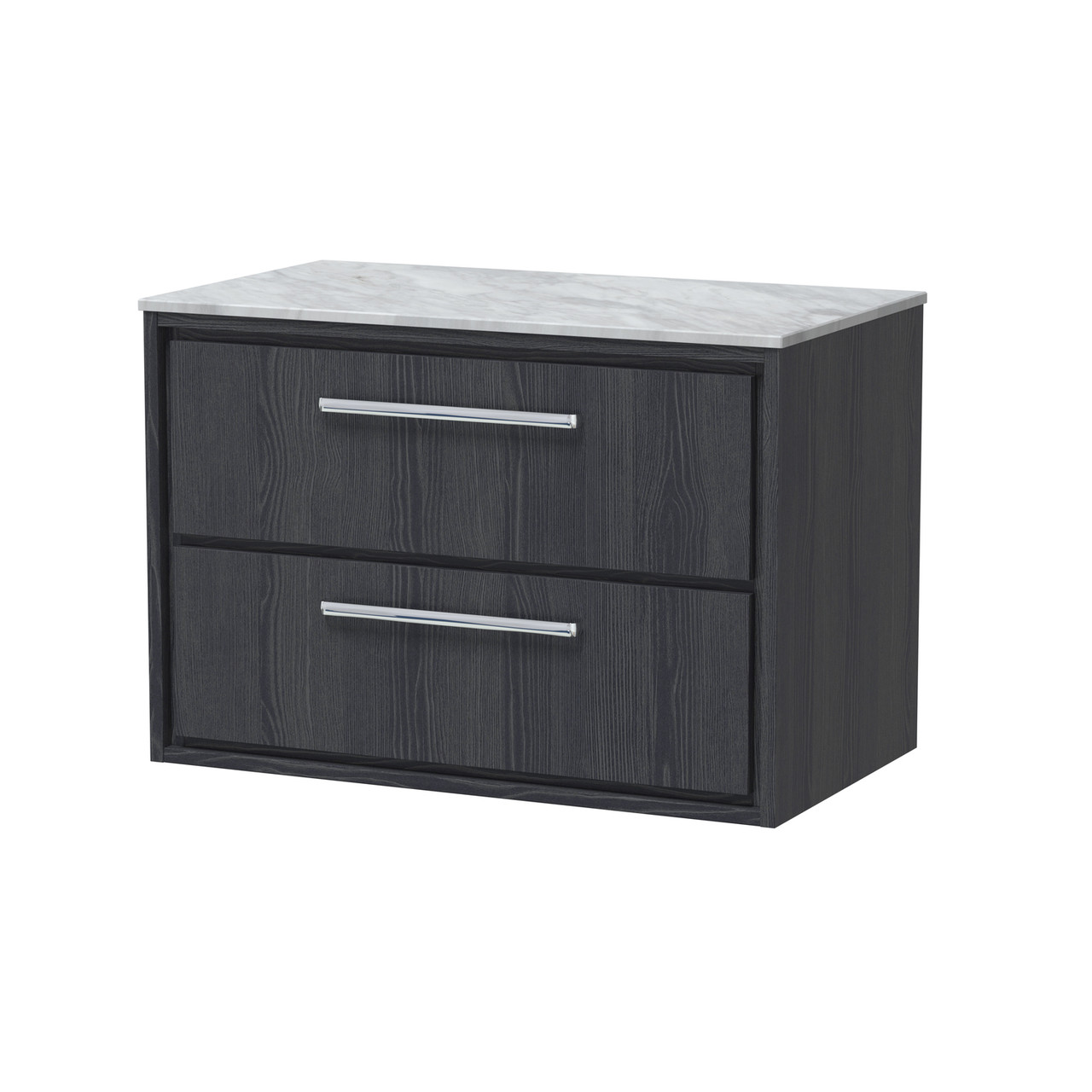 Hudson Reed Lille Woodgrain Wall Hung 2 Drawer Vanity Unit with Grey Marble Worktop