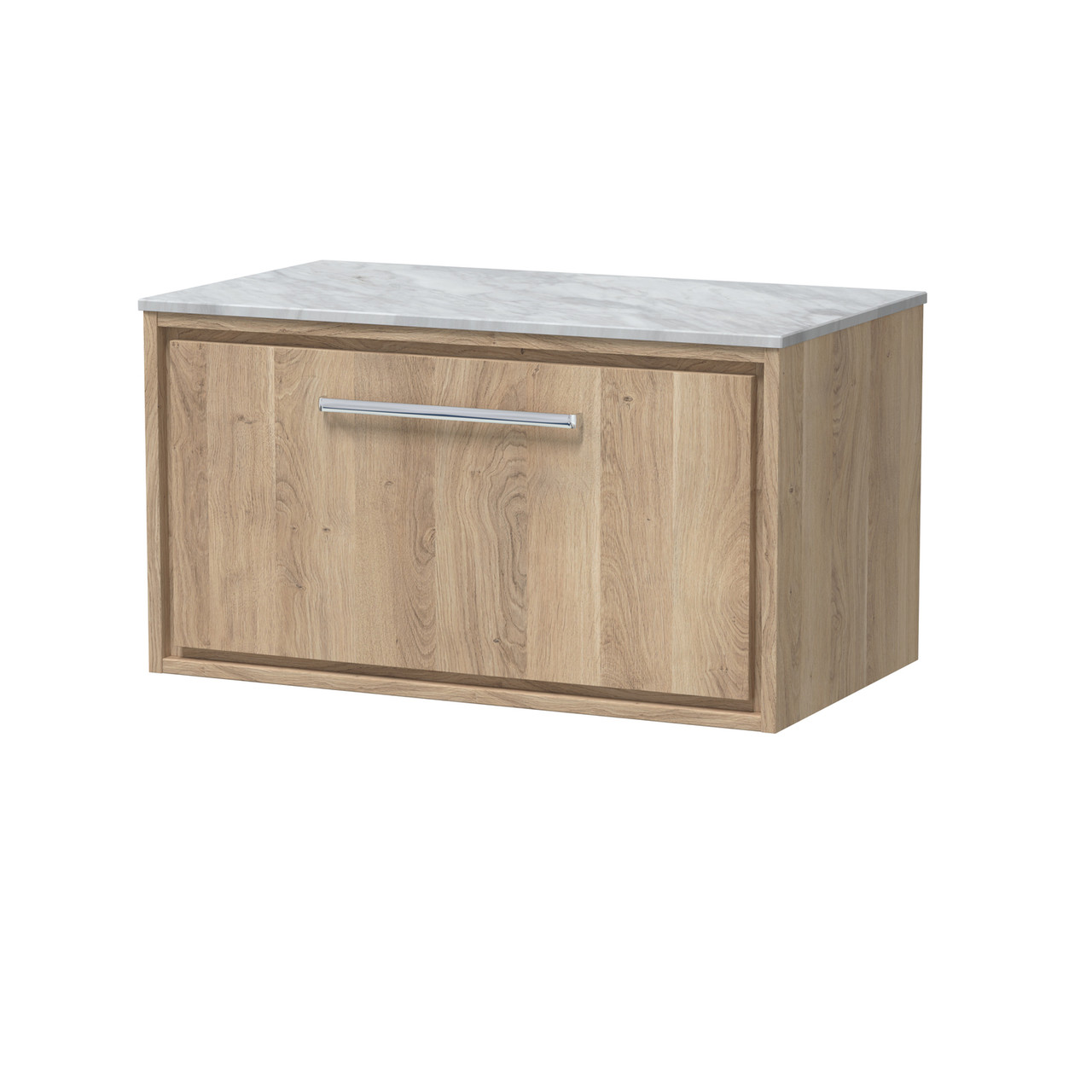 Hudson Reed Lille Woodgrain Wall Hung Single Drawer Vanity Unit with Grey Marble Worktop