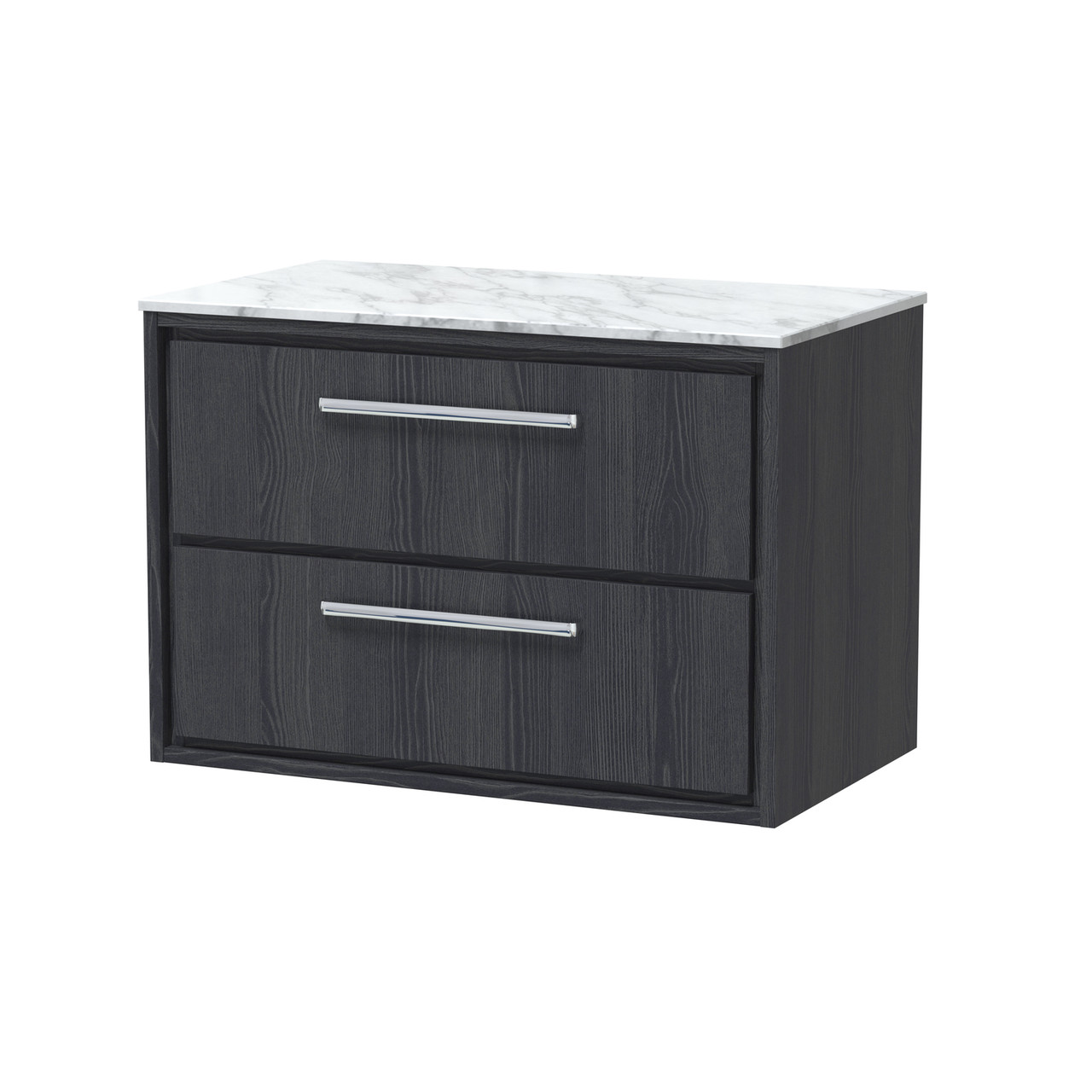Hudson Reed Lille Woodgrain Wall Hung 2 Drawer Vanity Unit with Carrera Marble Worktop