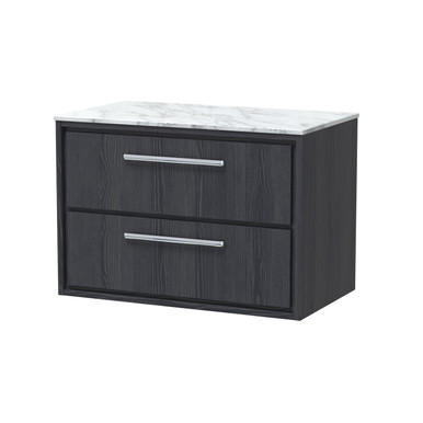 Hudson Reed Graphite Grey Lille Woodgrain Wall Hung 2 Drawer Vanity Unit With Carrera Marble Worktop | | Mfc | 800Mm