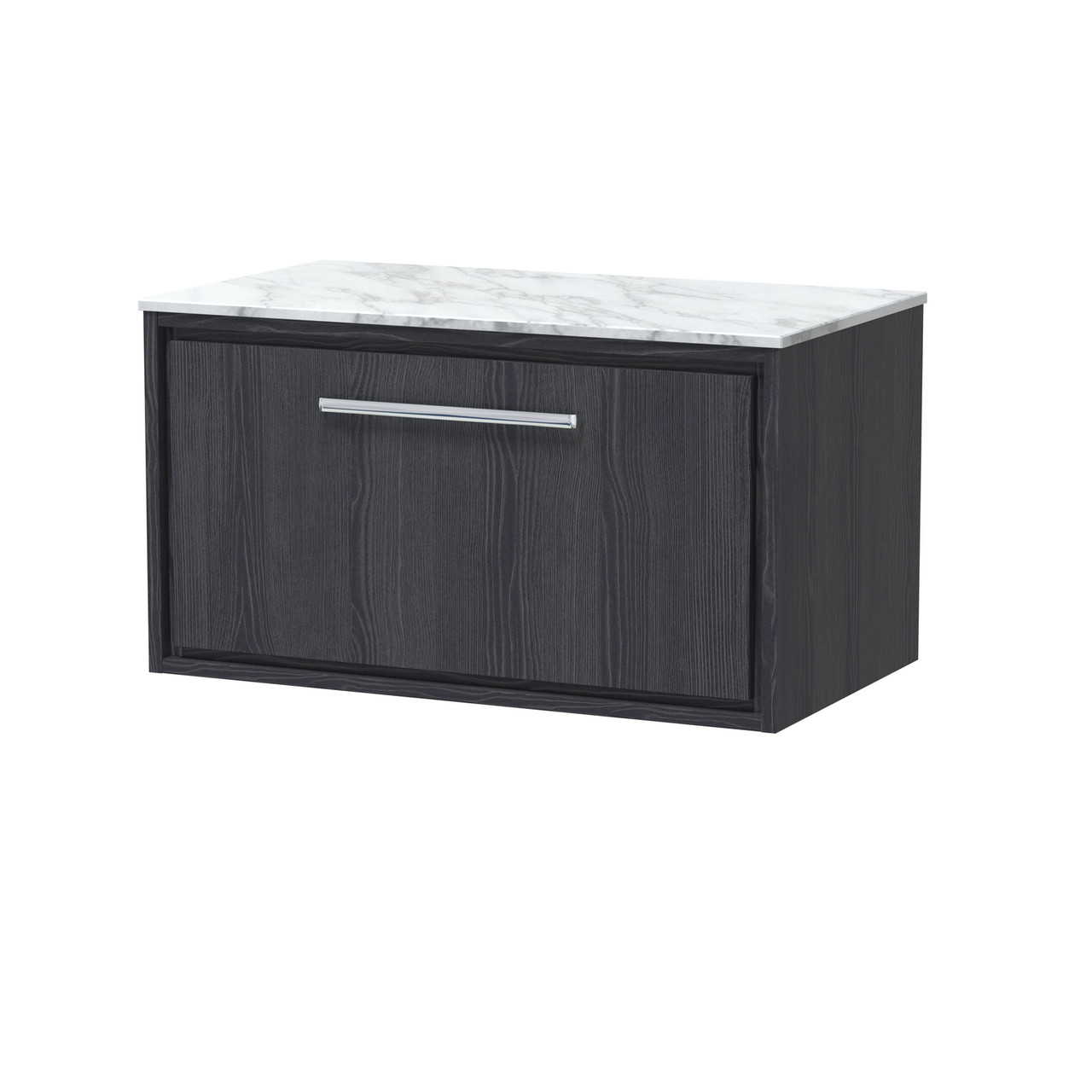 Hudson Reed Lille Woodgrain Wall Hung Single Drawer Vanity Unit with Carrera Marble Worktop
