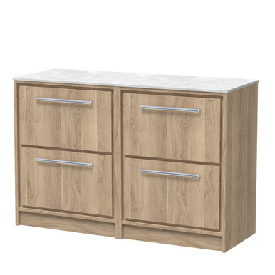 Hudson Reed Bleached Oak Lille Woodgrain 4 Drawer Vaniey Unit With White Marble Worktop | | Mfc | 1200Mm