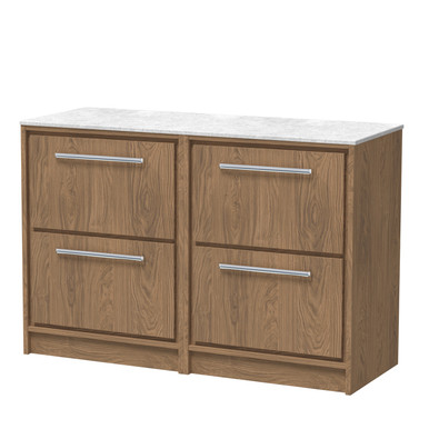 Hudson Reed Antique Oak Lille Woodgrain 4 Drawer Vanity Unit With White Marble Worktop | | Mfc | 1200Mm