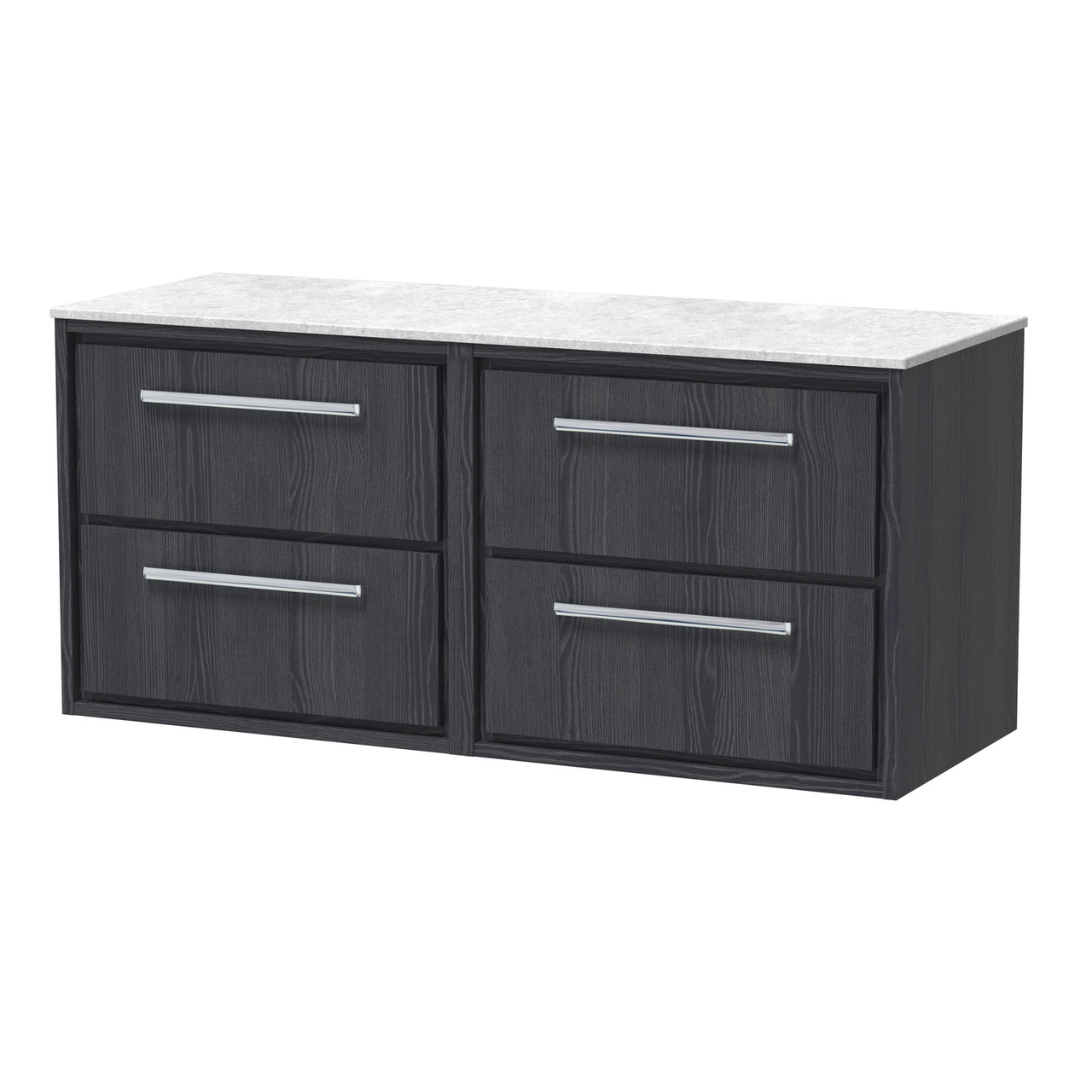 Hudson Reed Lille Woodgrain Wall Hung 4 Drawer Vanity Unit with White Marble Worktop