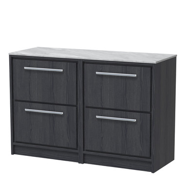 Hudson Reed Graphite Grey Lille Woodgrain 4 Drawer Vanity Unit With Grey Marble Worktop | | Mfc | 1200Mm