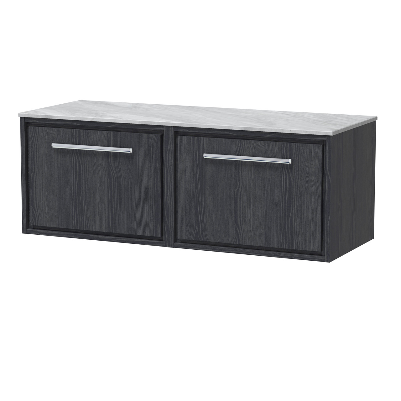 Hudson Reed Lille Woodgrain Wall Hung 2 Drawer Vanity Unit with Grey Marble Worktop