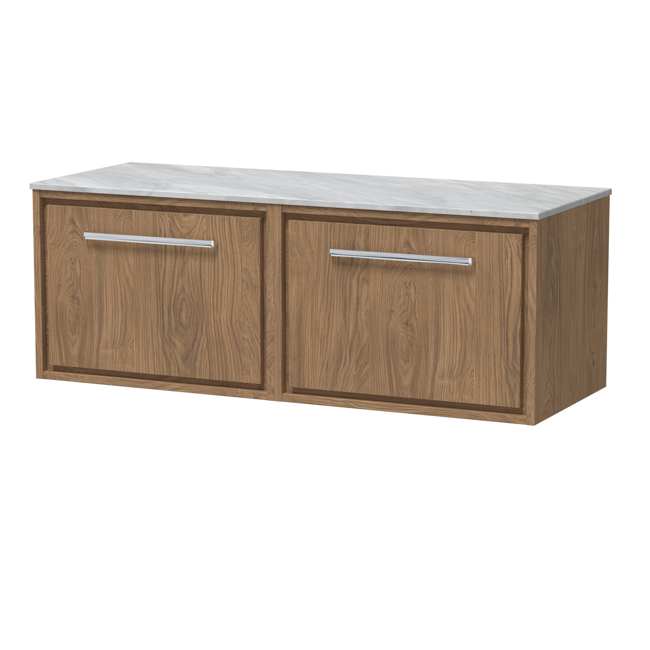 Hudson Reed Lille Woodgrain Wall Hung 2 Drawer Vanity Unit with Grey Marble Worktop