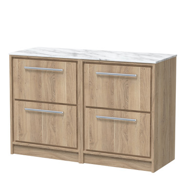 Hudson Reed Bleached Oak Lille Woodgrain 4 Drawer Vaniey Unit With Carrera Marble Worktop | | Mfc | 1200Mm