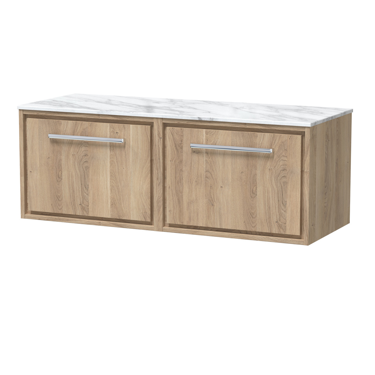 Hudson Reed Lille Woodggrain Wall Hung 2 Drawer Vanity Unit with Carrera Marble Worktop