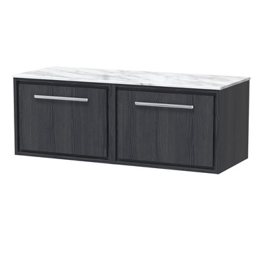 Hudson Reed Graphite Grey Lille Woodgrain Wall Hung 2 Drawer Vanity Unit With Carrera Marble Worktop | | Mfc | 1200Mm