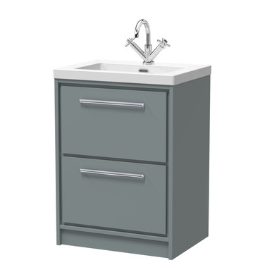 Hudson Reed Coastal Grey Lille Matt 2 Drawer Vanity Unit And Minimalist Fireclay Basin | | Mfc | 600Mm