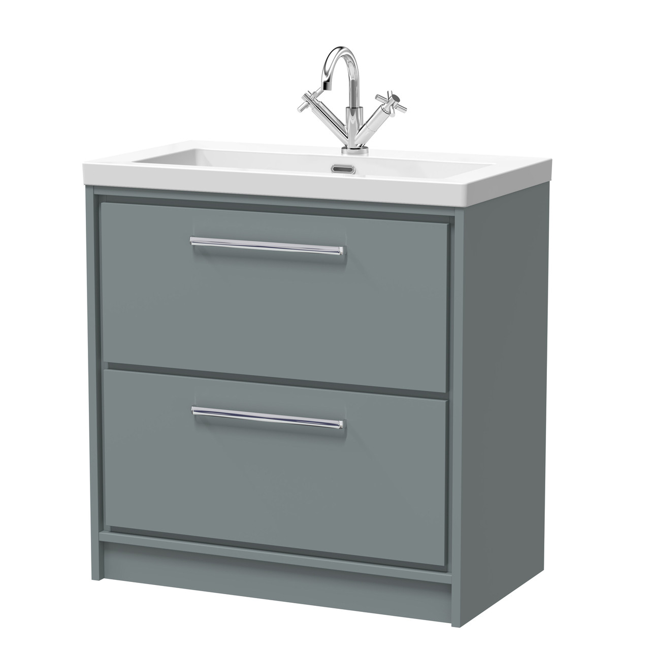 Hudson Reed Lille Matt 2 Drawer Vanity Unit and Minimalist Fireclay Basin