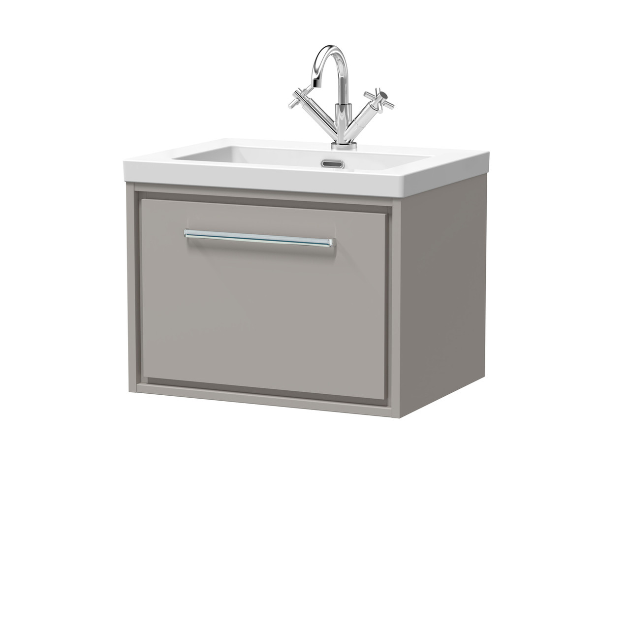 Hudson Reed Lille Matt Wall Hung Single Drawer Vanity Unit and Minimalist Fireclay Basin
