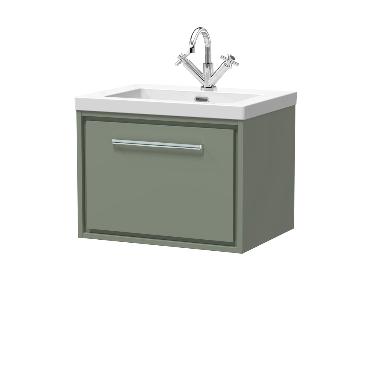Hudson Reed Lille Matt Wall Hung Single Drawer Vanity Unit and Minimalist Fireclay Basin