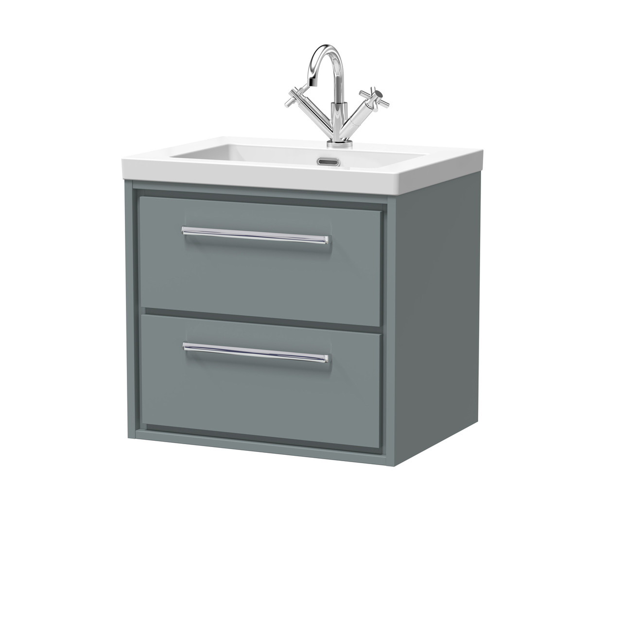 Hudson Reed Lille Matt Wall Hung 2 Drawer Vanity Unit and Minimalist Fireclay Basin
