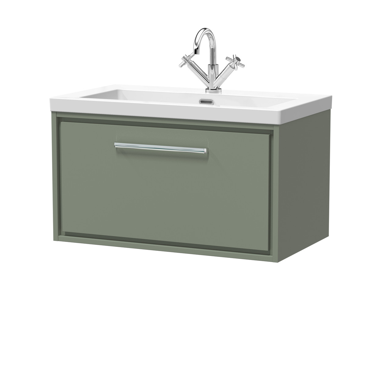 Hudson Reed Lille Matt Wall Hung Single Drawer Vanity Unit and Minimalist Fireclay Basin