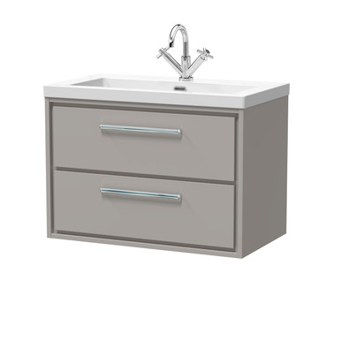 Hudson Reed Pebble Grey Lille Matt Wall Hung 2 Drawer Vanity Unit And Minimalist Fireclay Basin | | Mfc | 800Mm
