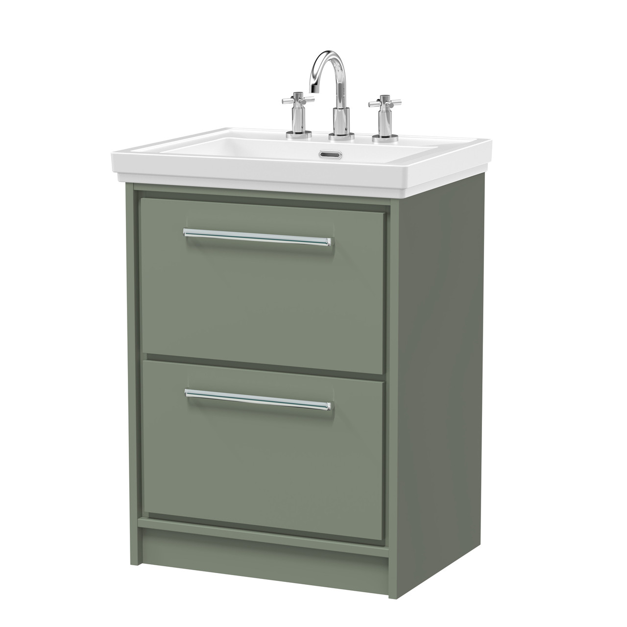 Hudson Reed Lille Matt 2 Drawer Vanity Unit and Classic 3 Tap Hole Fireclay Basin