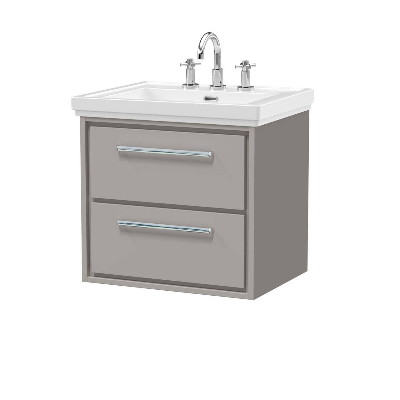 Hudson Reed Lille Matt Wall Hung 2 Drawer Vanity Unit and Classic 3 Tap Hole Fireclay Basin