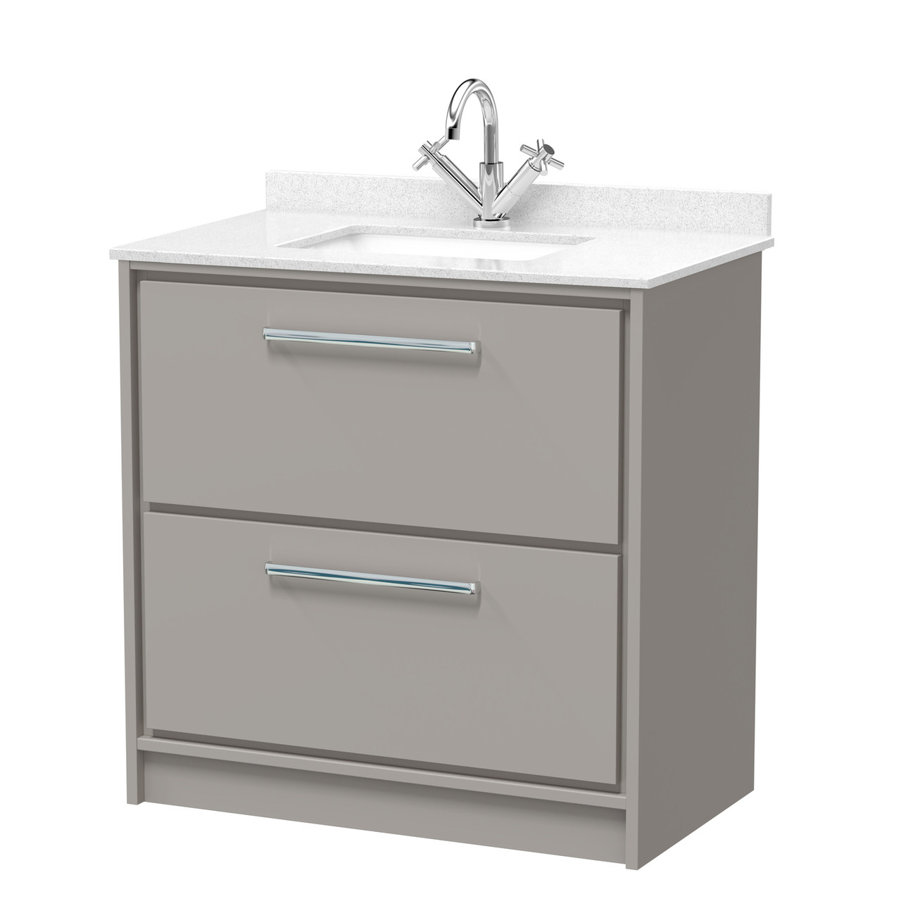 Hudson Reed Lille Matt 2 Drawer Vanity Unit with White Marble Countertop and Square Ceramic Basin