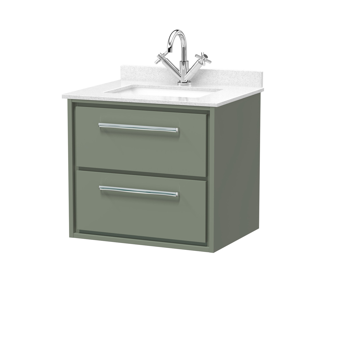 Hudson Reed Lille Matt Wall Hung 2 Drawer Vanity Unit with White Marble Countertop and Square Ceramic Basin
