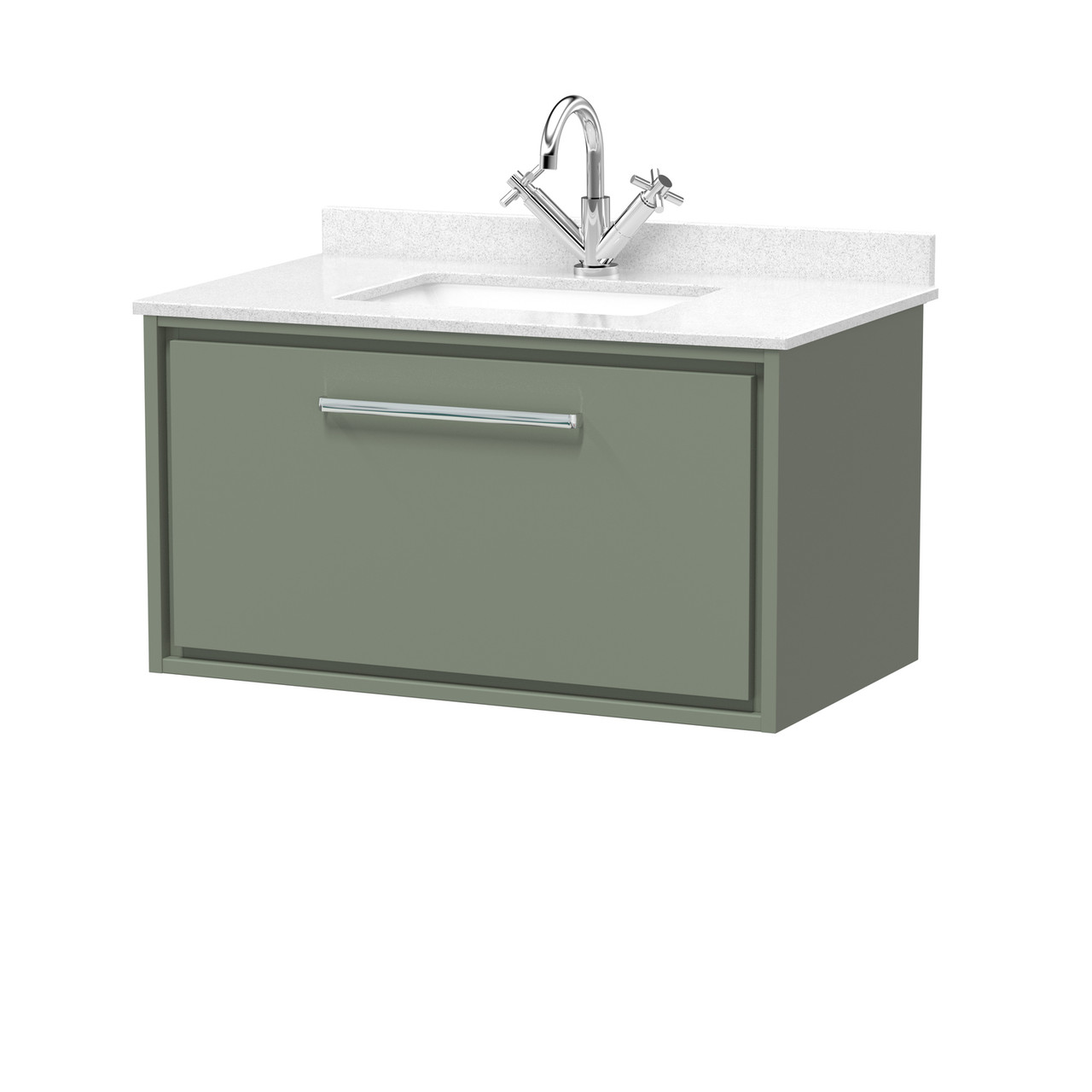 Hudson Reed Lille Matt Wall Hung Single Drawer Vanity Unit with White Marble Countertop and Square Ceramic Basin