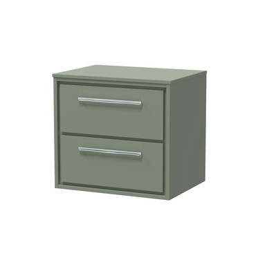Hudson Reed Fern Green Lille Matt Wall Hung 2 Drawer Vanity Unit With Worktop | | Mfc | 600Mm