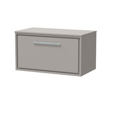 Hudson Reed Pebble Grey Lille Matt Wall Hung Single Drawer Vanity Unit With Worktop | | Mfc | 800Mm