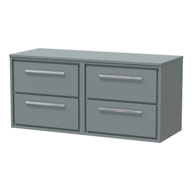 Hudson Reed Coastal Grey Lille Matt Wall Hung 4 Drawer Vanity Unit With Worktop | | Mfc | 1200Mm