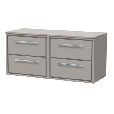 Hudson Reed Pebble Grey Lille Matt Wall Hung 4 Drawer Vanity Unit With Worktop | | Mfc | 1200Mm