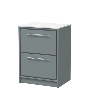 Hudson Reed Coastal Grey Lille Matt 2 Drawer Vanity Unit With White Marble Worktop | | Mfc | 600Mm