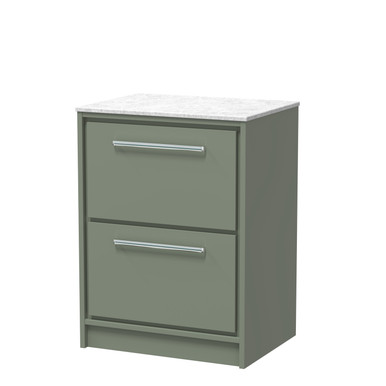 Hudson Reed Fern Green Lille Matt 2 Drawer Vanity Unit With White Marble Worktop | | Mfc | 600Mm