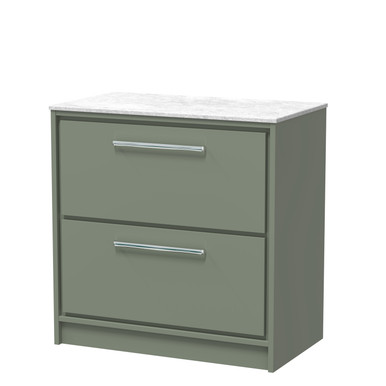 Hudson Reed Fern Green Lille Matt 2 Drawer Vanity Unit With White Marble Worktop | | Mfc | 800Mm