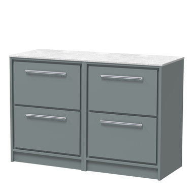 Hudson Reed Coastal Grey Lille Matt 4 Drawer Vanity Unit With White Marble Worktop | | Mfc | 1200Mm