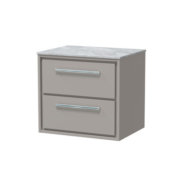 Hudson Reed Pebble Grey Lille Matt Wall Hung 2 Drawer Vanity Unit With Grey Marble Worktop | | Mfc | 600Mm