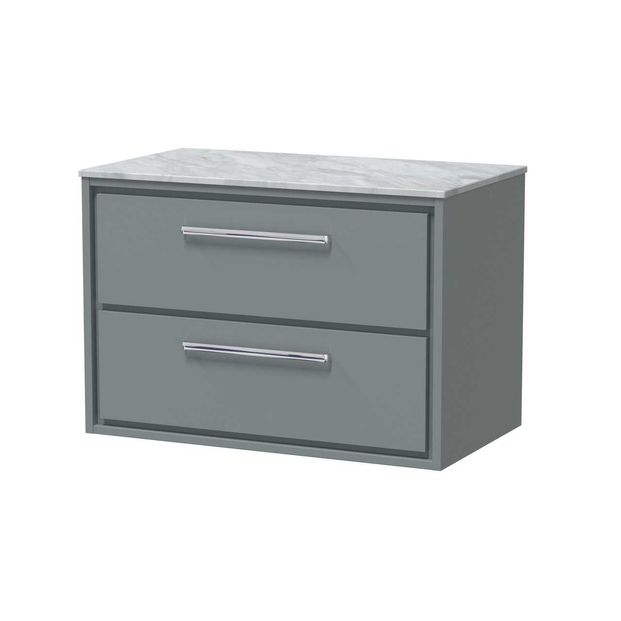 Hudson Reed Lille Matt Wall Hung 2 Drawer Vanity Unit with Grey Marble Worktop