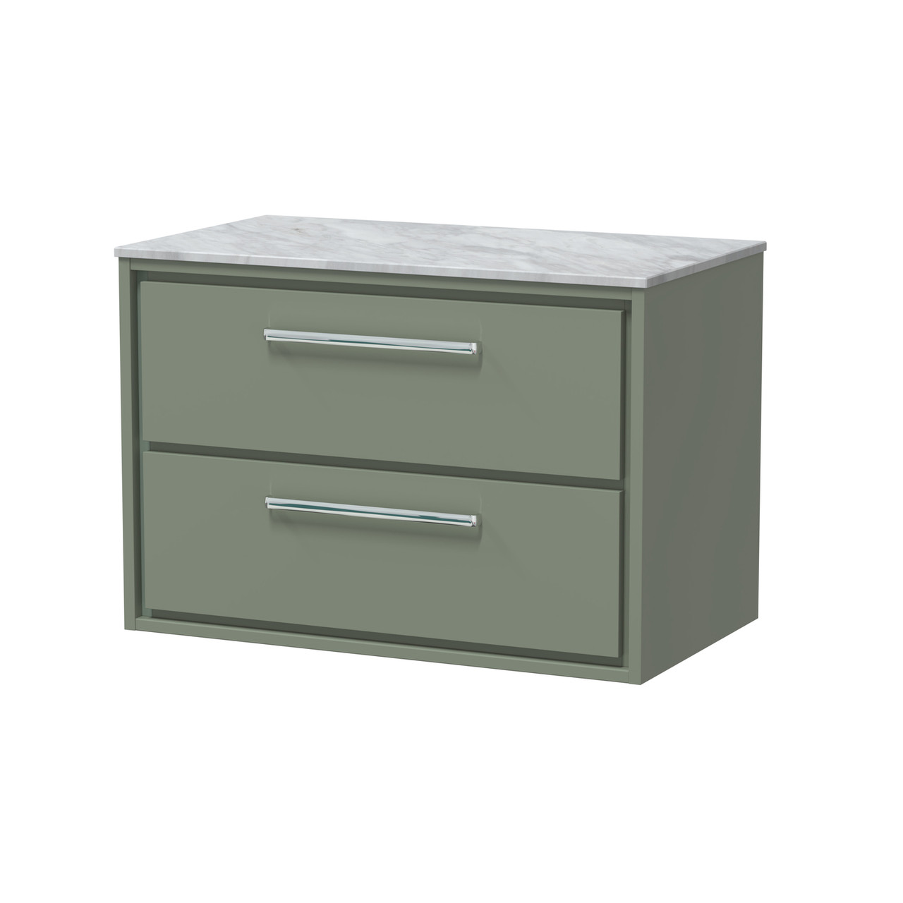 Hudson Reed Lille Matt Wall Hung 2 Drawer Vanity Unit with Grey Marble Worktop