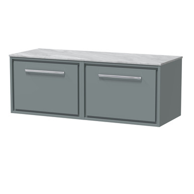 Hudson Reed Coastal Grey Lille Matt Wall Hung 2 Drawer Vanity Unit With Grey Marble Worktop | | Mfc | 1200Mm