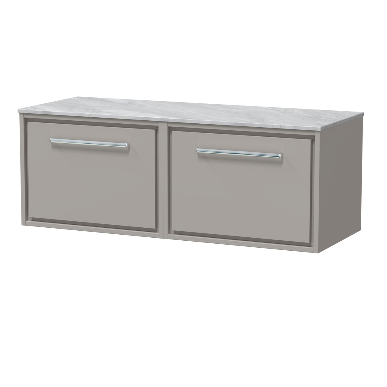 Hudson Reed Lille Matt Wall Hung 2 Drawer Vanity Unit with Grey Marble Worktop