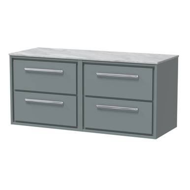 Hudson Reed Coastal Grey Lille Matt Wall Hung 4 Drawer Vanity Unit With Grey Marble Worktop | | Mfc | 1200Mm