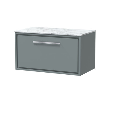 Hudson Reed Coastal Grey Lille Matt Wall Hung Single Drawer Vanity Unit With Carrera Marble Worktop | | Mfc | 800Mm