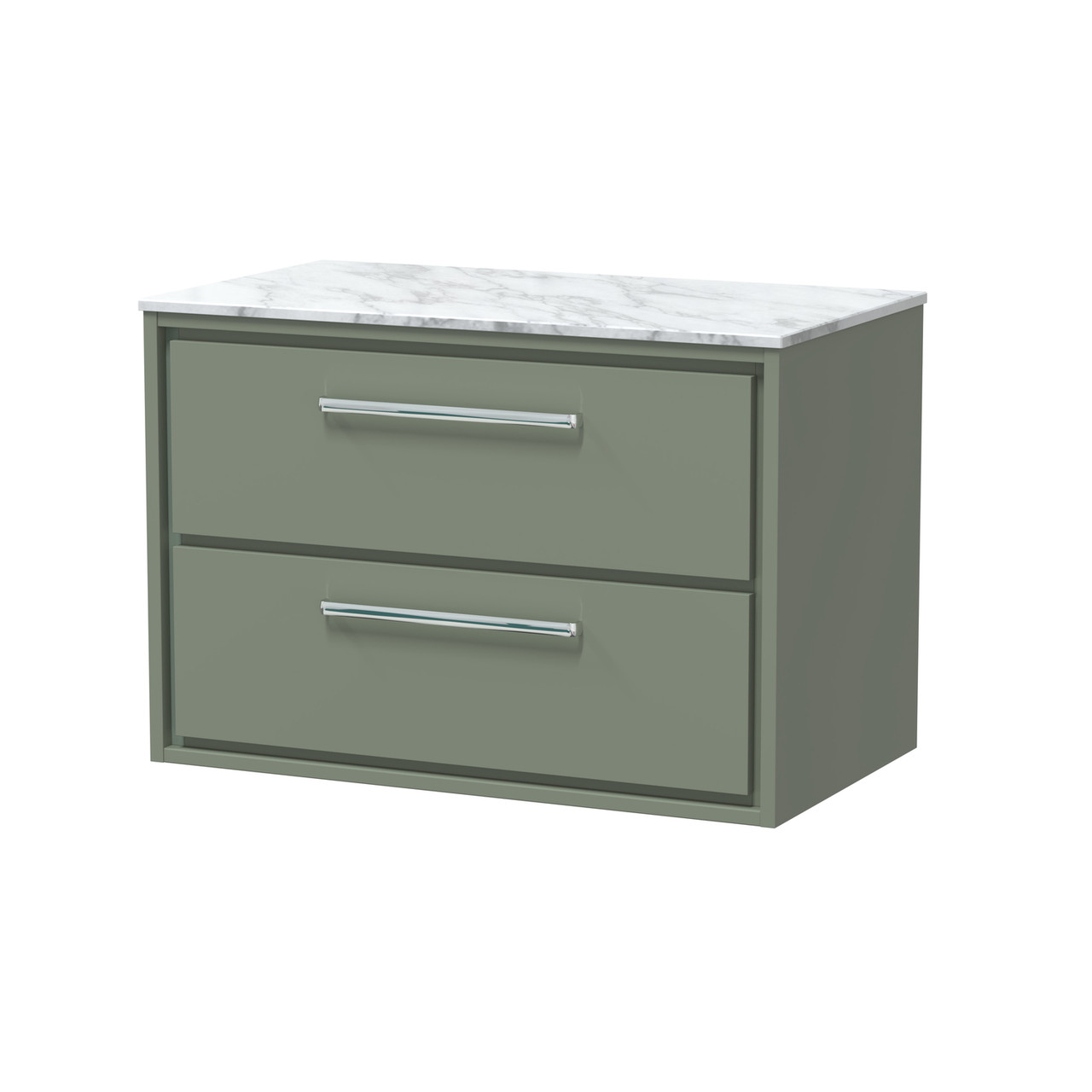 Hudson Reed Lille Matt Wall Hung 2 Drawer Vanity Unit with Carrera Marble Worktop
