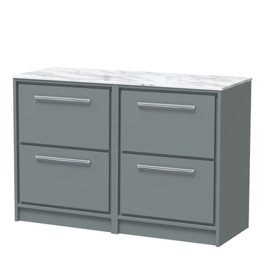 Hudson Reed Coastal Grey Lille Matt 4 Drawer Vanity Unit With Carrera Marble Worktop | | Mfc | 1200Mm