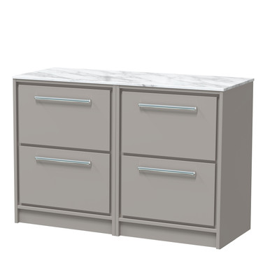 Hudson Reed Pebble Grey Lille Matt 4 Drawer Vanity Unit With Carrera Marble Worktop | | Mfc | 1200Mm