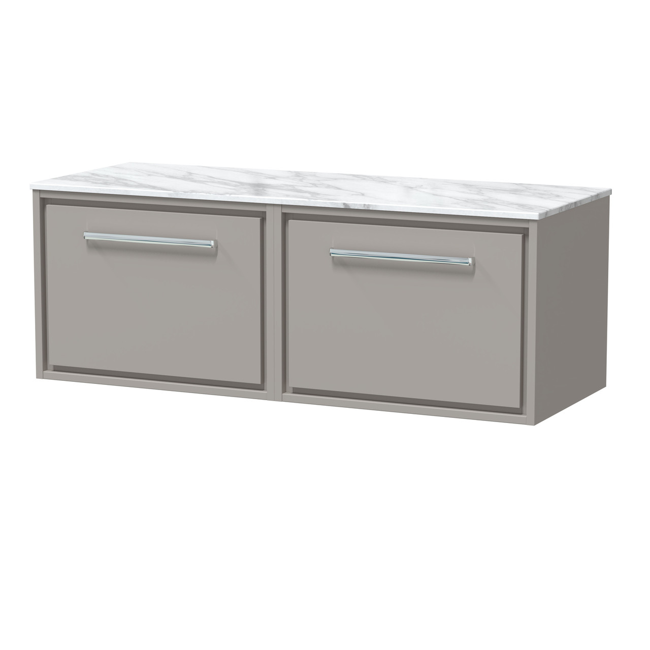 Hudson Reed Lille Matt Wall Hung 2 Drawer Vanity Unit with Carrera Marble Worktop