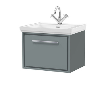 Hudson Reed Coastal Grey Lille Matt Wall Hung Single Drawer Vanity Unit And Classic Fireclay Basin | | Mfc | 600Mm