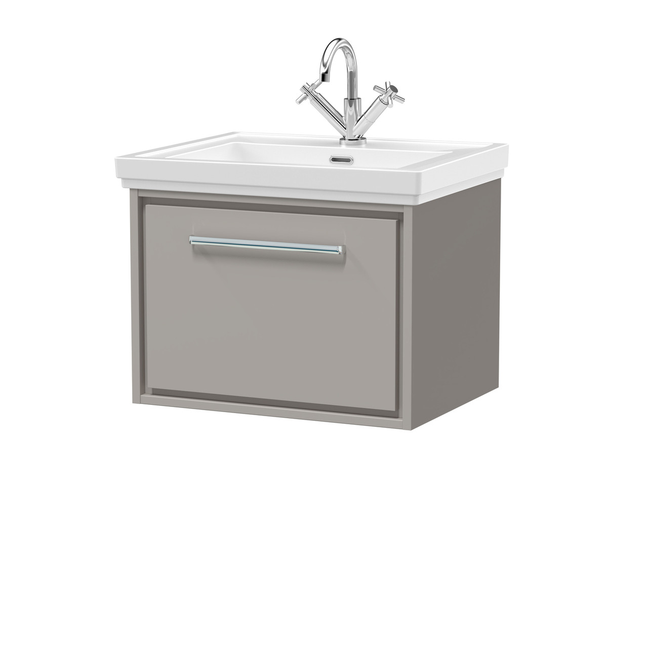 Hudson Reed Lille Matt Wall Hung Single Drawer Vanity Unit and Classic Fireclay Basin